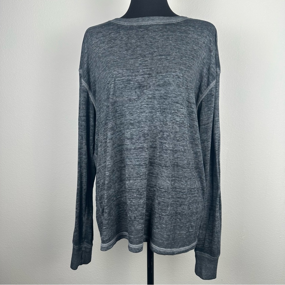 Free People Movement Grey Burnout Long Sleeve Semi Sheer Stretch Shirt Sz Medium